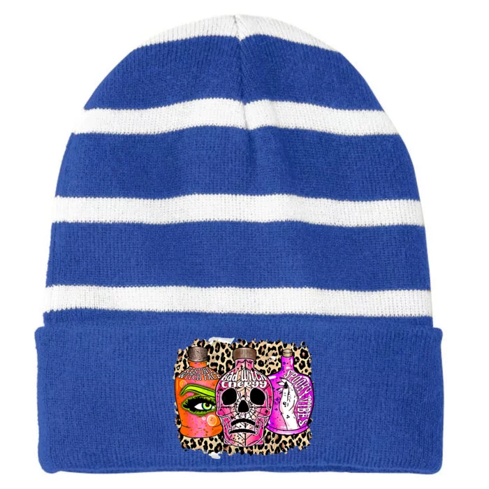 Bad Witch Energy Leopard Gift Striped Beanie with Solid Band