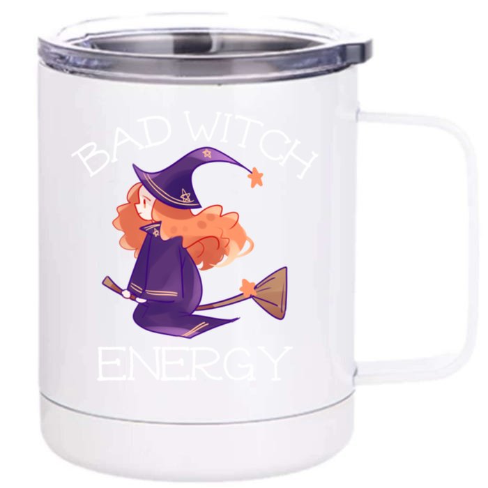 Bad Witch Energy Salem Witches Broom Company Halloween Meaningful Gift Front & Back 12oz Stainless Steel Tumbler Cup