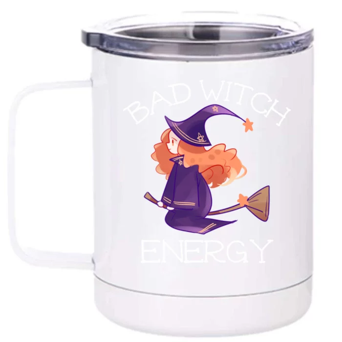 Bad Witch Energy Salem Witches Broom Company Halloween Meaningful Gift Front & Back 12oz Stainless Steel Tumbler Cup