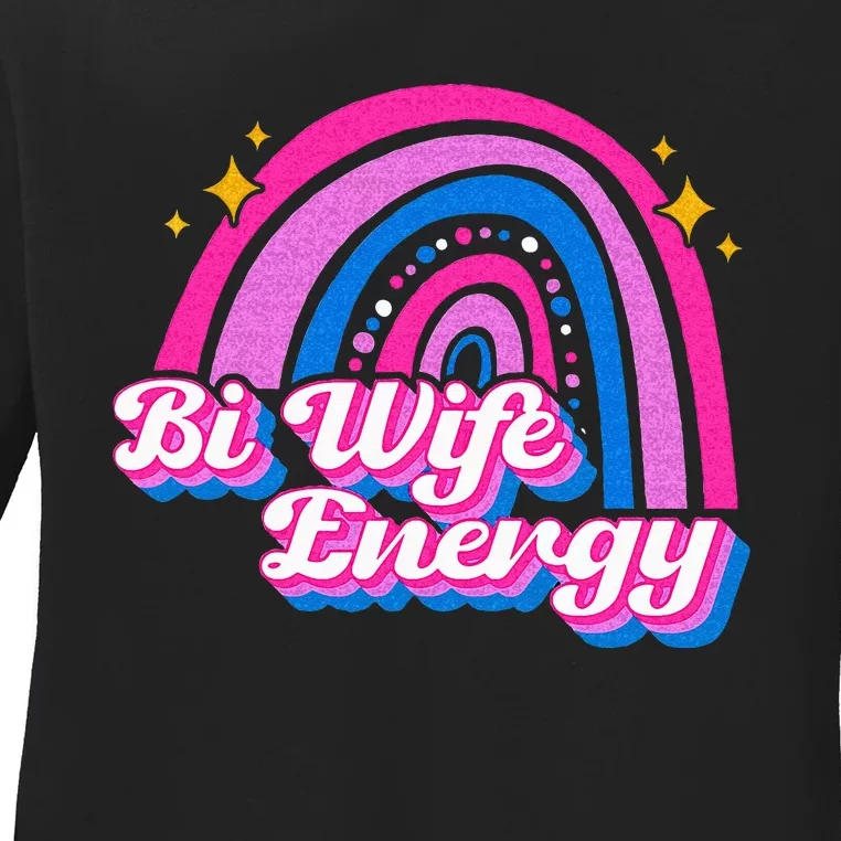 Bi Wife Energy Bisexual Pride Bisexual Flag LGBTQ Support Ladies Long Sleeve Shirt