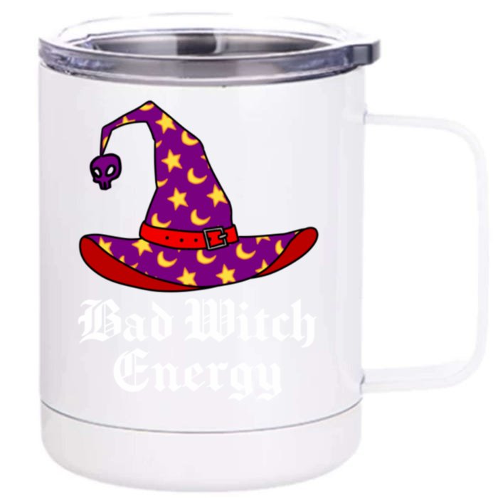 Bad Witch Energy Salem Witches Hat Halloween Spells Potions Cool Gift Front & Back 12oz Stainless Steel Tumbler Cup