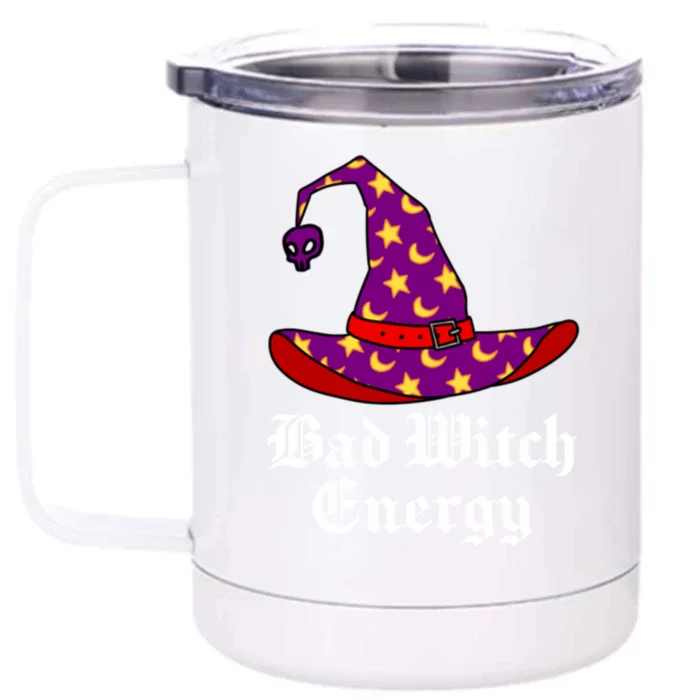 Bad Witch Energy Salem Witches Hat Halloween Spells Potions Cool Gift Front & Back 12oz Stainless Steel Tumbler Cup