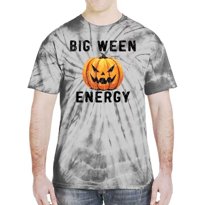 Big Ween Energy Spooky Pumpkin Face Halloween Tie-Dye T-Shirt