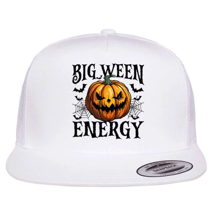 Big Ween Energy Scary Pumpkin O Latern Bat Happy Halloween Flat Bill Trucker Hat