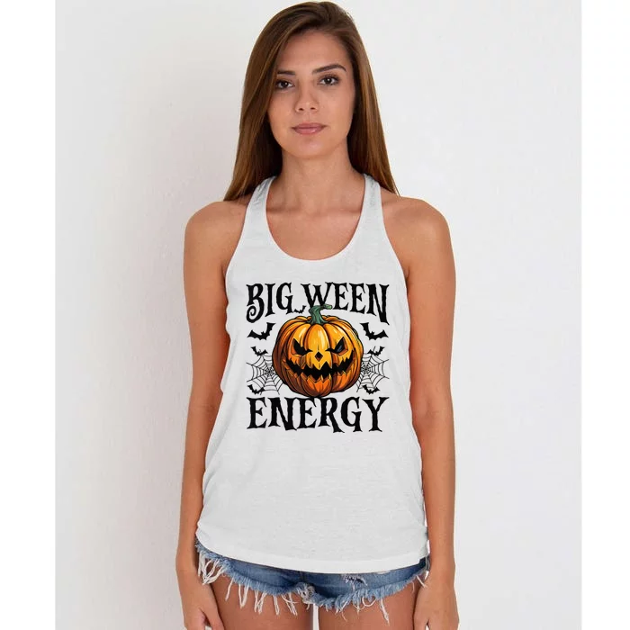 Big Ween Energy Scary Pumpkin O Latern Bat Happy Halloween Women's Knotted Racerback Tank