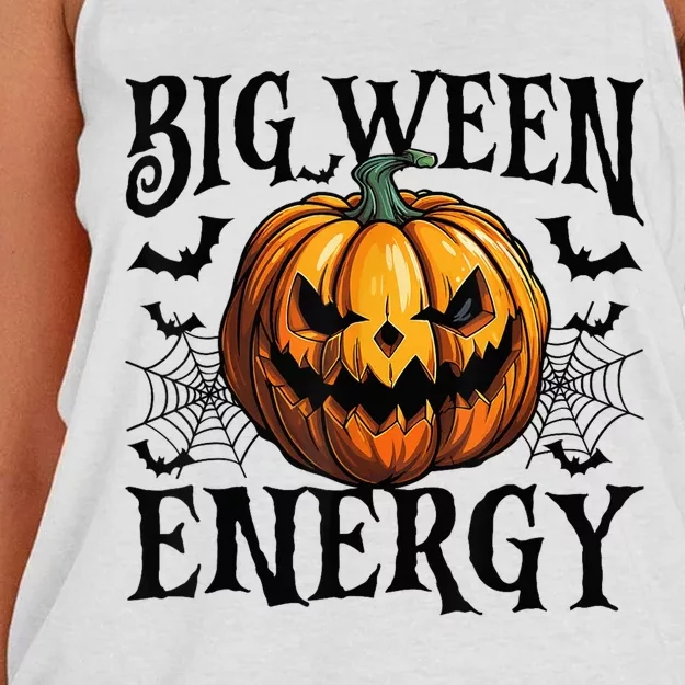 Big Ween Energy Scary Pumpkin O Latern Bat Happy Halloween Women's Knotted Racerback Tank