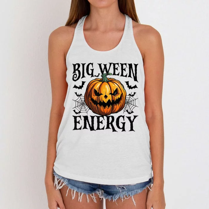 Big Ween Energy Scary Pumpkin O Latern Bat Happy Halloween Women's Knotted Racerback Tank