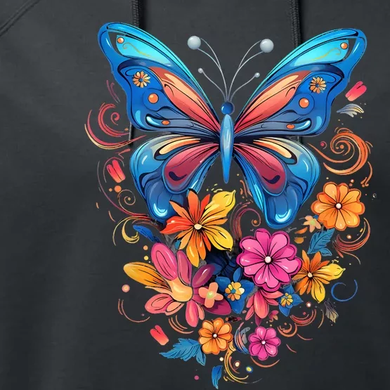 Butterfly With Flowers I Aesthetic Butterfly Performance Fleece Hoodie