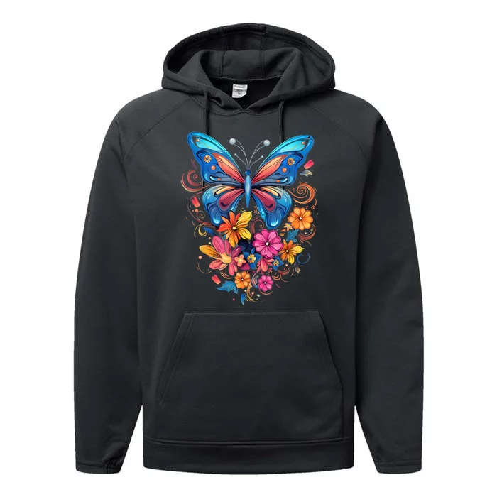 Butterfly With Flowers I Aesthetic Butterfly Performance Fleece Hoodie