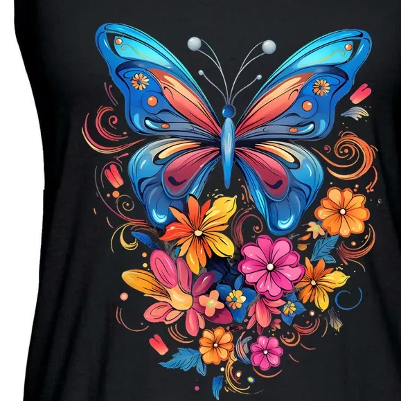 Butterfly With Flowers I Aesthetic Butterfly Ladies Essential Flowy Tank