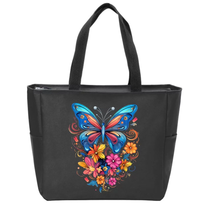 Butterfly With Flowers I Aesthetic Butterfly Zip Tote Bag