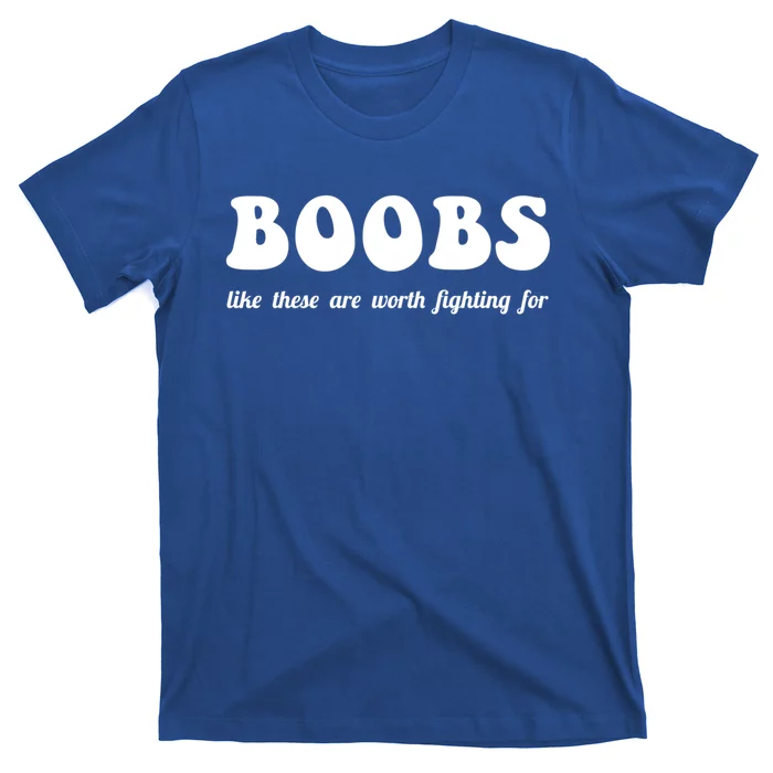 Boobs Worth Fighting For Cute Gift Funny Breast Cancer Awareness Gift T-Shirt