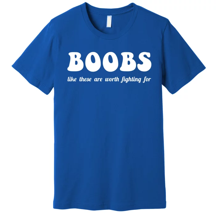 Boobs Worth Fighting For Cute Gift Funny Breast Cancer Awareness Gift Premium T-Shirt