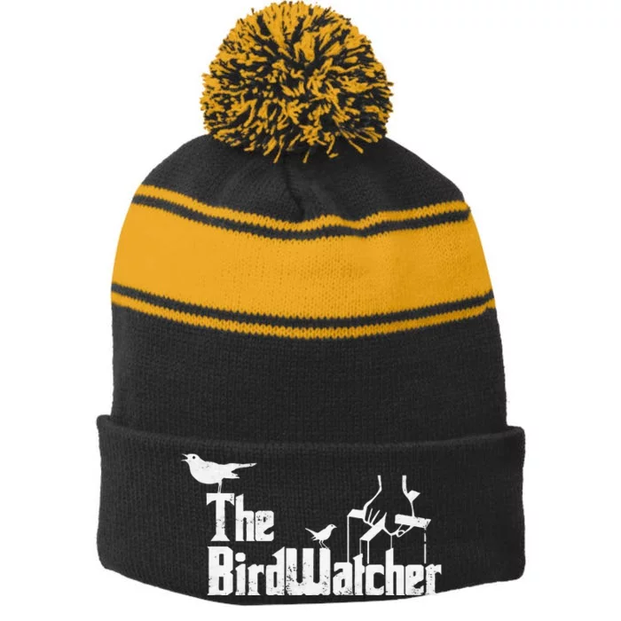 Bird Watching Funny Bird Watcher Stripe Pom Pom Beanie