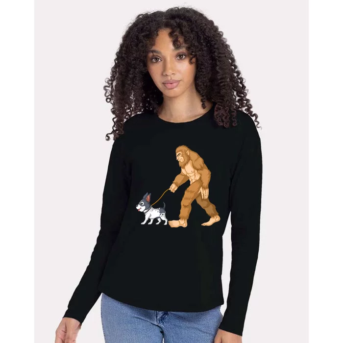 Bigfoot Walk French Bulldog Womens Cotton Relaxed Long Sleeve T-Shirt