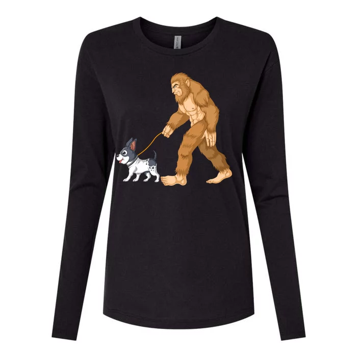 Bigfoot Walk French Bulldog Womens Cotton Relaxed Long Sleeve T-Shirt