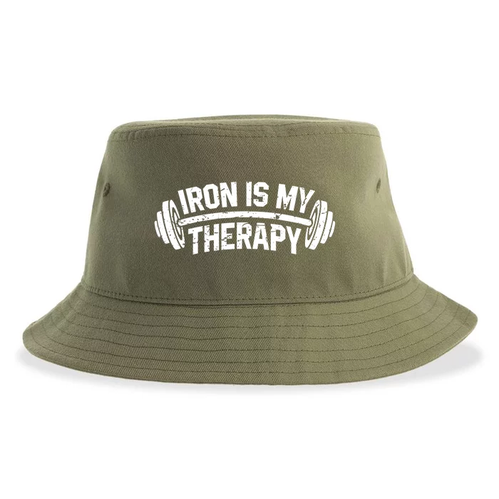 Bodybuilding Workout Funny Gift Iron Is My Therapy Gym Hoody Sustainable Bucket Hat