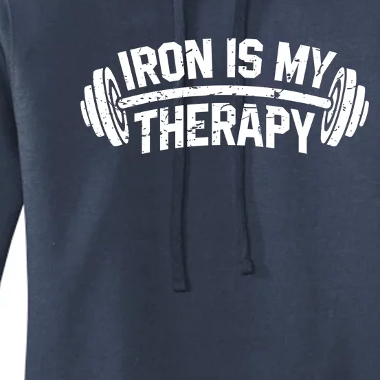 Bodybuilding Workout Funny Gift Iron Is My Therapy Gym Hoody Women's Pullover Hoodie