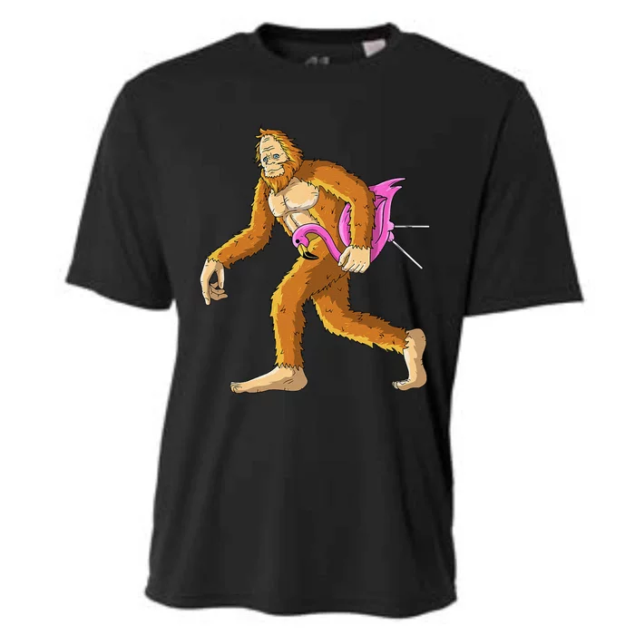 Bigfoot With Flamingo Animal Costume Gift Halloween Cooling Performance Crew T-Shirt