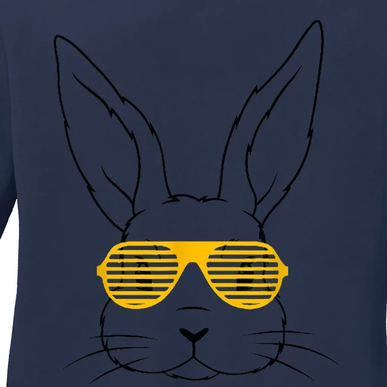 Bunny With Fun Glasses Happy Easter Women Gift Ladies Long Sleeve Shirt