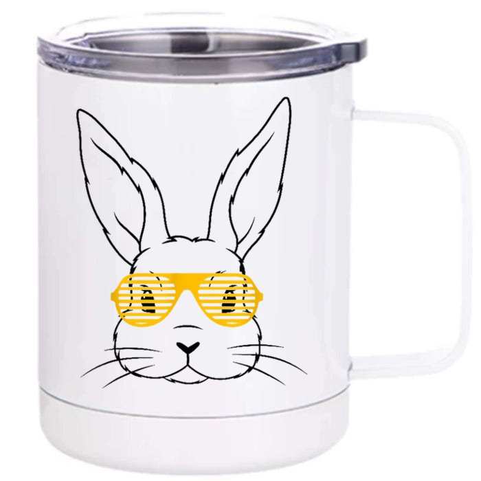 Bunny With Fun Glasses Happy Easter Women Gift Front & Back 12oz Stainless Steel Tumbler Cup