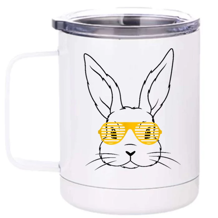 Bunny With Fun Glasses Happy Easter Women Gift Front & Back 12oz Stainless Steel Tumbler Cup