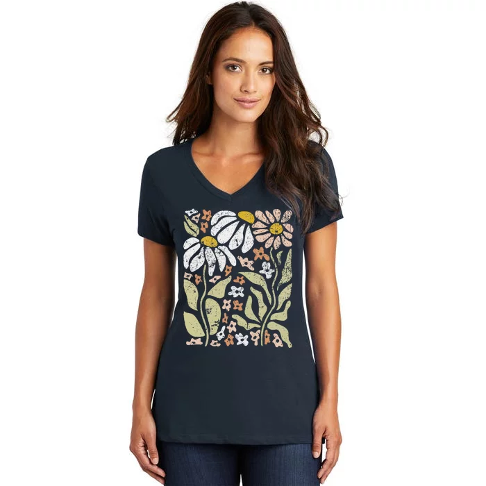 Boho Wildflowers Floral Nature Flower For Wo Nature Lover Women's V-Neck T-Shirt