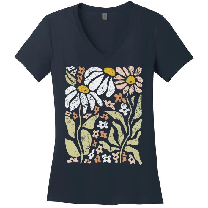 Boho Wildflowers Floral Nature Flower For Wo Nature Lover Women's V-Neck T-Shirt