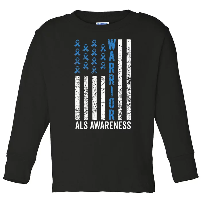 Blue Warrior For  & ALS Awareness Toddler Long Sleeve Shirt