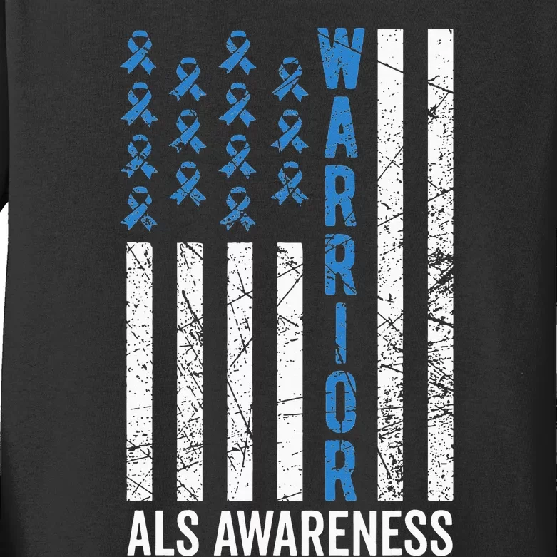 Blue Warrior For  & ALS Awareness Kids Long Sleeve Shirt