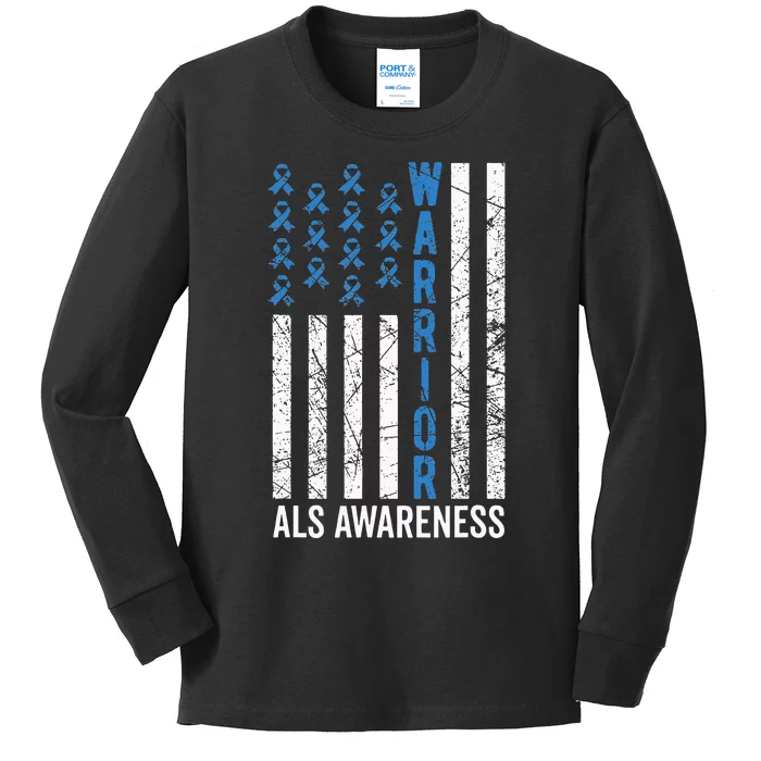 Blue Warrior For  & ALS Awareness Kids Long Sleeve Shirt