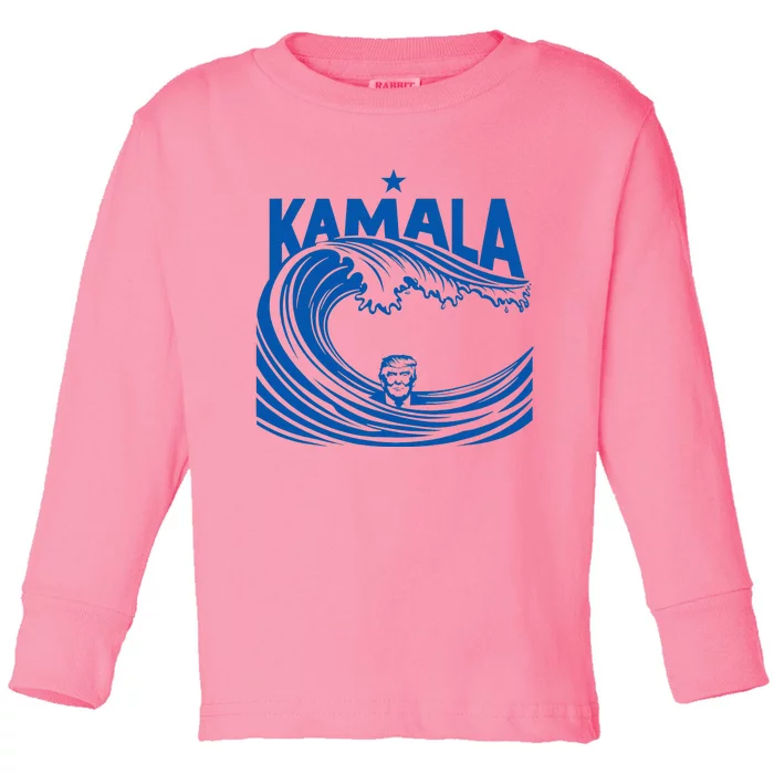 Blue Wave For Kamala Harris Trump Toddler Long Sleeve Shirt