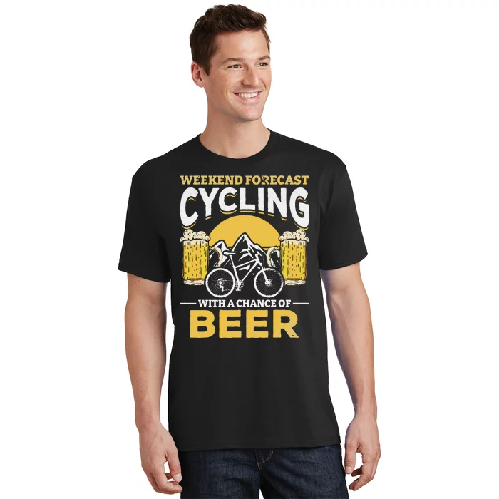 Bicyclist Weekend Forecast Cycling With A Chance Of Beer T-Shirt