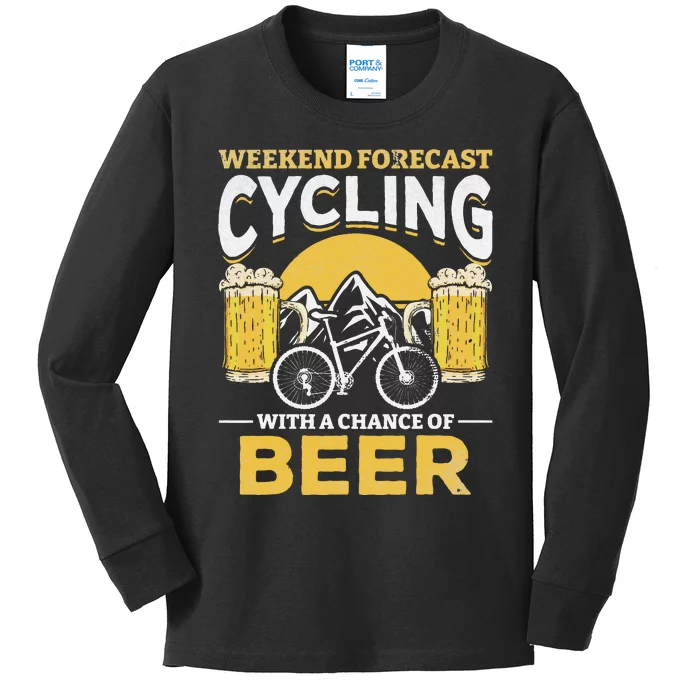 Bicyclist Weekend Forecast Cycling With A Chance Of Beer Kids Long Sleeve Shirt