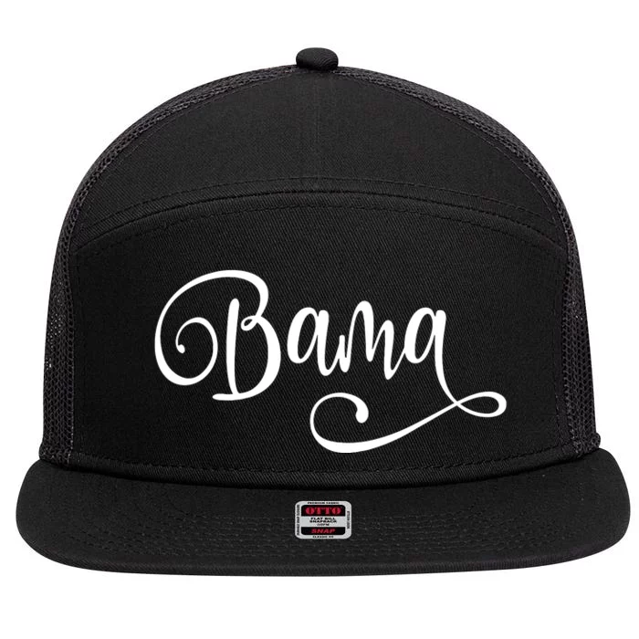 Bama White Fancy Script Alabama 7 Panel Mesh Trucker Snapback Hat