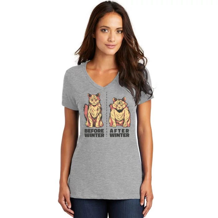 Before Winter Funny Cat Women's V-Neck T-Shirt