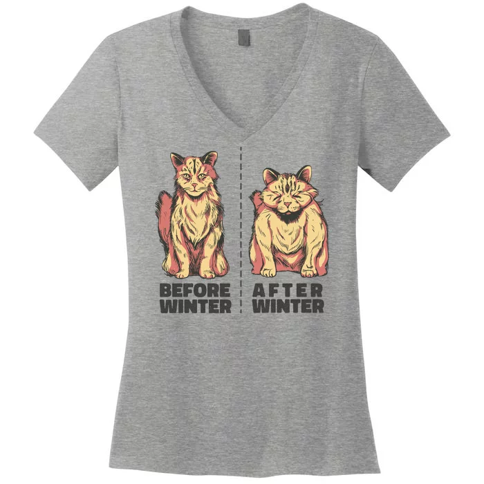 Before Winter Funny Cat Women's V-Neck T-Shirt