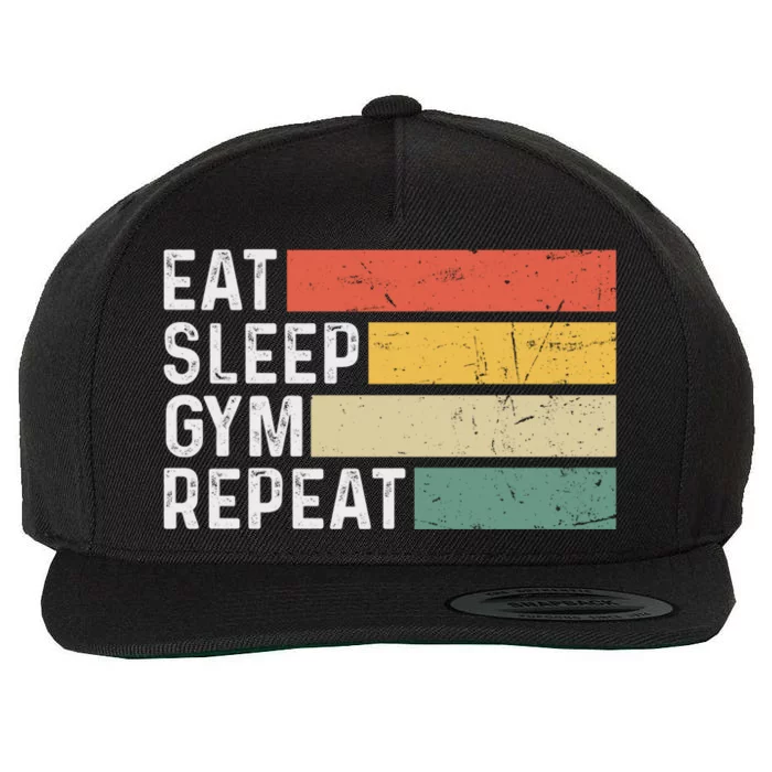 Bodybuilder Workout Funny Vintage Eat Sleep Gym Repeat Gift Wool Snapback Cap