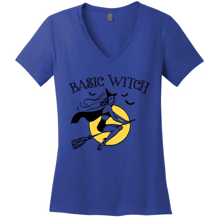 Basic Witch Funny Halloween Pun Mom Joke Retro Witch Graphic Cute Gift Women's V-Neck T-Shirt