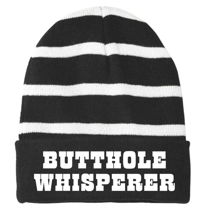 Butthole Whisperer Funny Jokes Sarcastic Striped Beanie with Solid Band