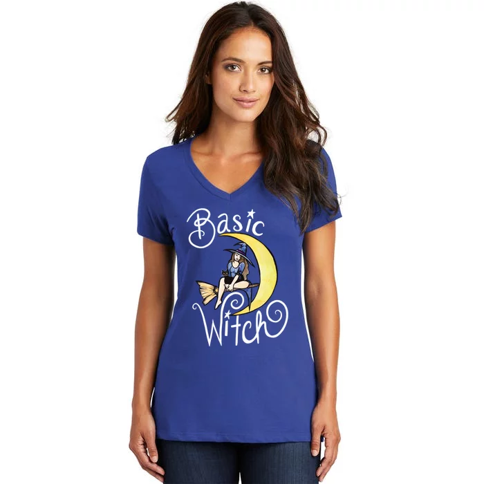 Basic Witch Funny Moon Witch Gift Women's V-Neck T-Shirt