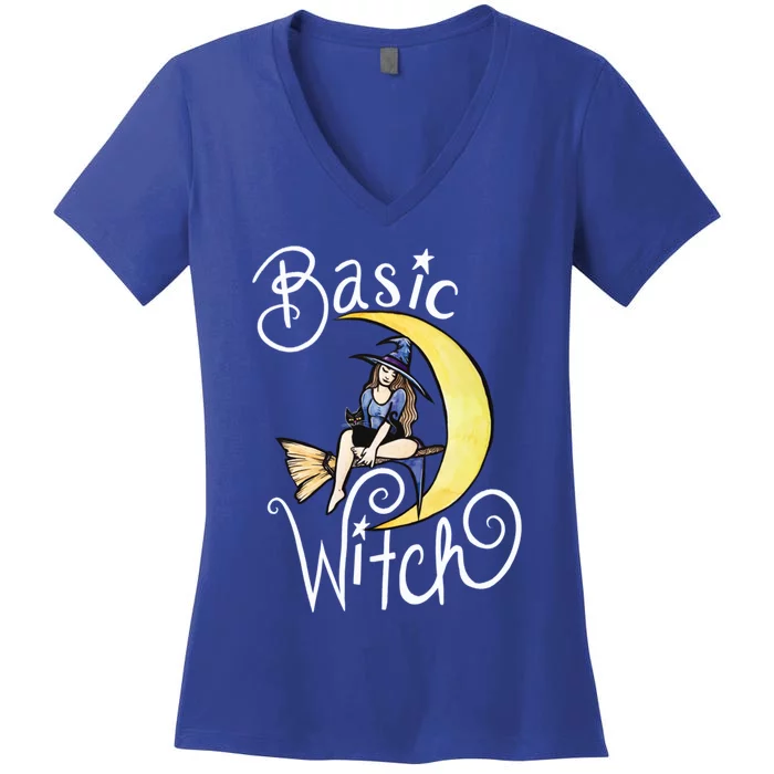 Basic Witch Funny Moon Witch Gift Women's V-Neck T-Shirt