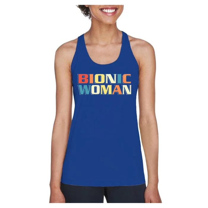 Bionic Woman Get Well Hip Replacement Surgery Recovery Women's Racerback Tank