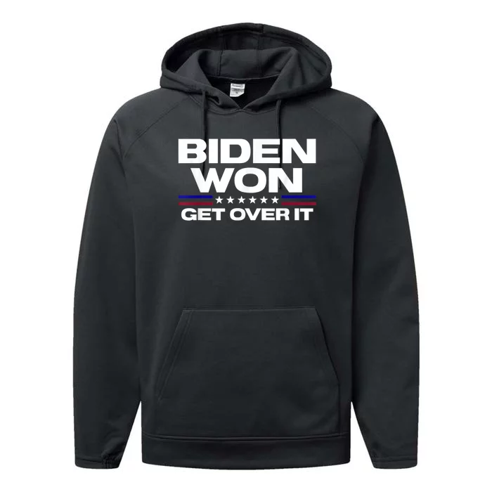 Biden Won Get Over It Patriotic Pro Joe Anti Trump Funny Performance Fleece Hoodie