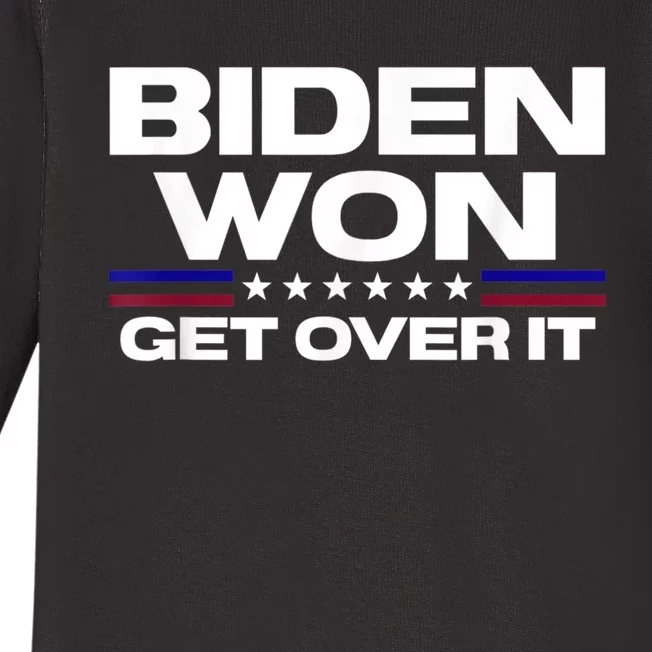 Biden Won Get Over It Patriotic Pro Joe Anti Trump Funny Baby Long Sleeve Bodysuit