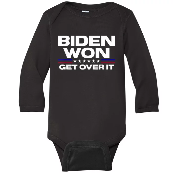 Biden Won Get Over It Patriotic Pro Joe Anti Trump Funny Baby Long Sleeve Bodysuit