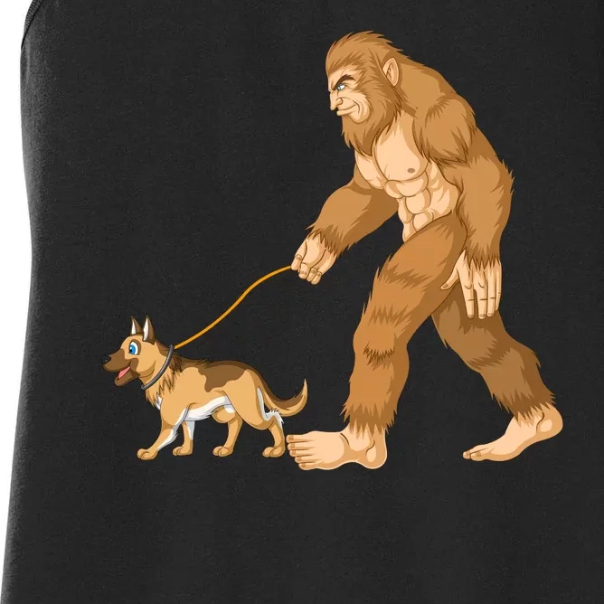 Bigfoot Walking German Shepherd Women's Racerback Tank