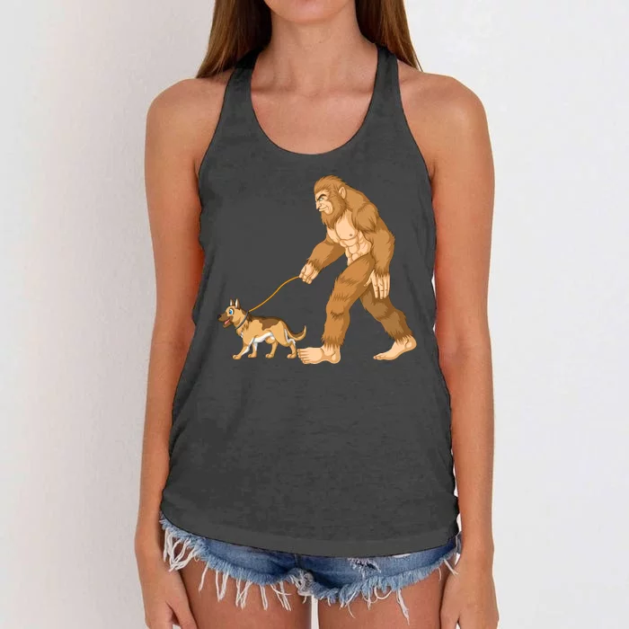 Bigfoot Walking German Shepherd Women's Knotted Racerback Tank