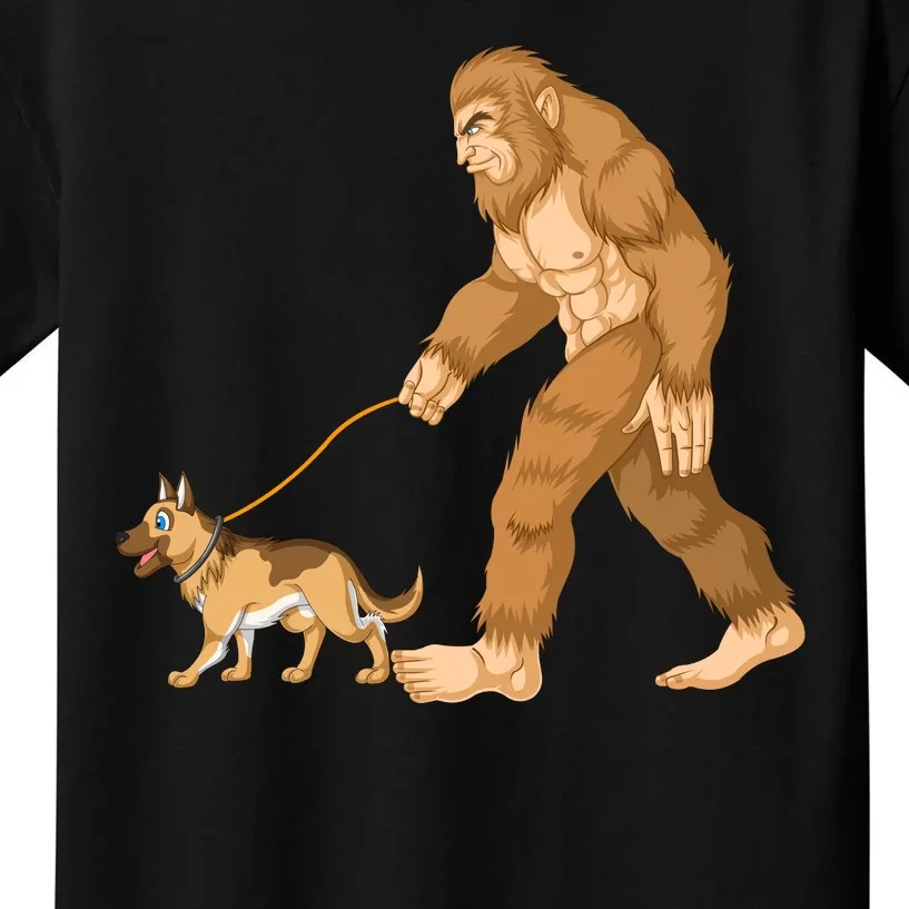 Bigfoot Walking German Shepherd Kids T-Shirt