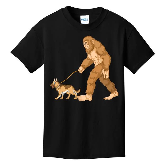 Bigfoot Walking German Shepherd Kids T-Shirt